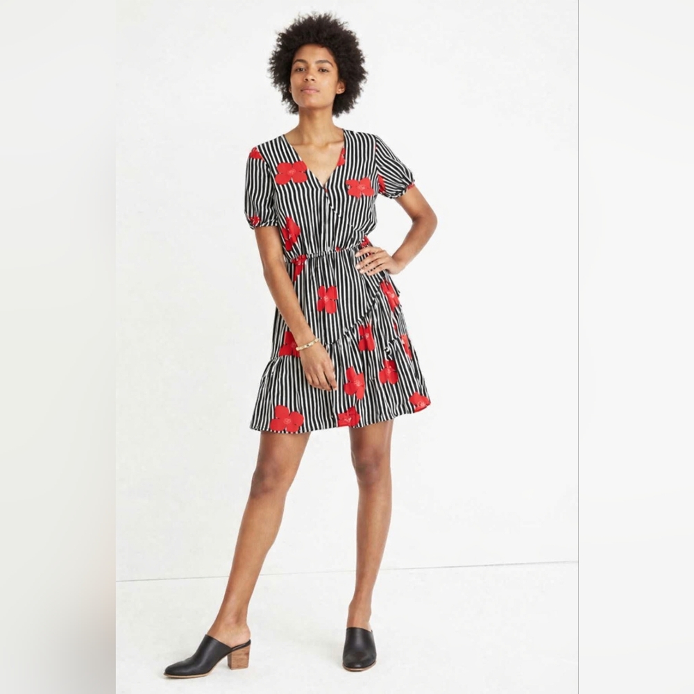 🌺 Madewell Ruffle Wrap Mini Dress Size 0